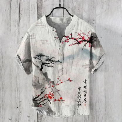 Herren Freizeithemd – Relaxed Fit – Kurzarm – Atmungsaktive Faser – Katzen Grafik