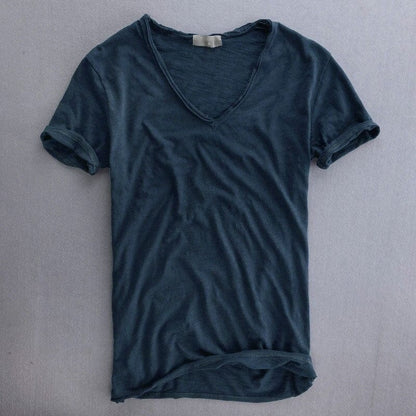 Herren T-Shirt – V-Ausschnitt – Natürliche Fasern – Weicher Strick – Standard Fit – Kurzarm