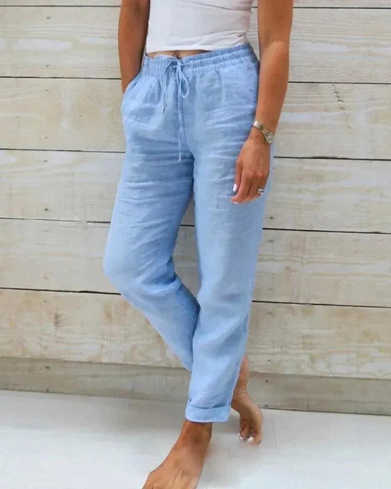 Damen Hose – Lockerer Schnitt – Elastischer Bund mit Kordelzug – Atmungsaktives Material