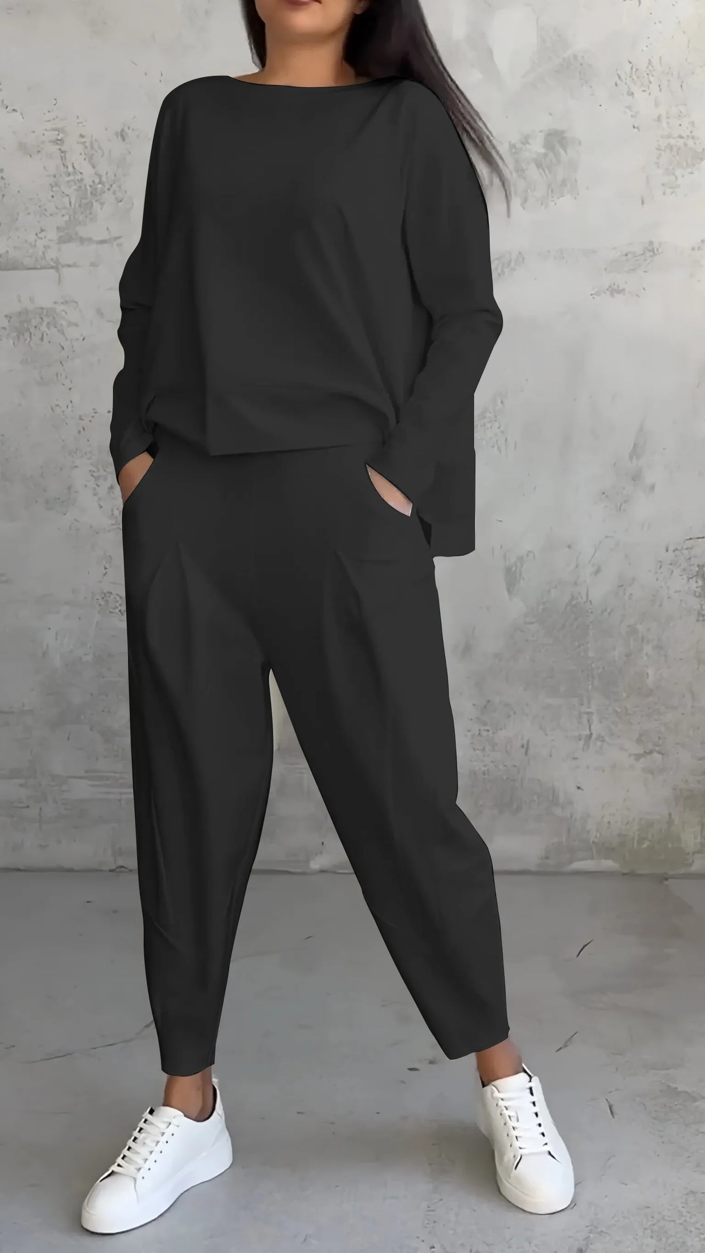 Damen Zweiteiler Set – Lockerer Schnitt – Langarmshirt & Haremshose – Atmungsaktives Material