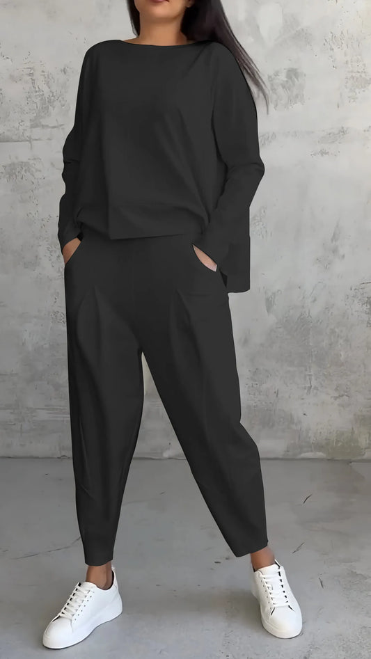Damen Zweiteiler Set – Lockerer Schnitt – Langarmshirt & Haremshose – Atmungsaktives Material