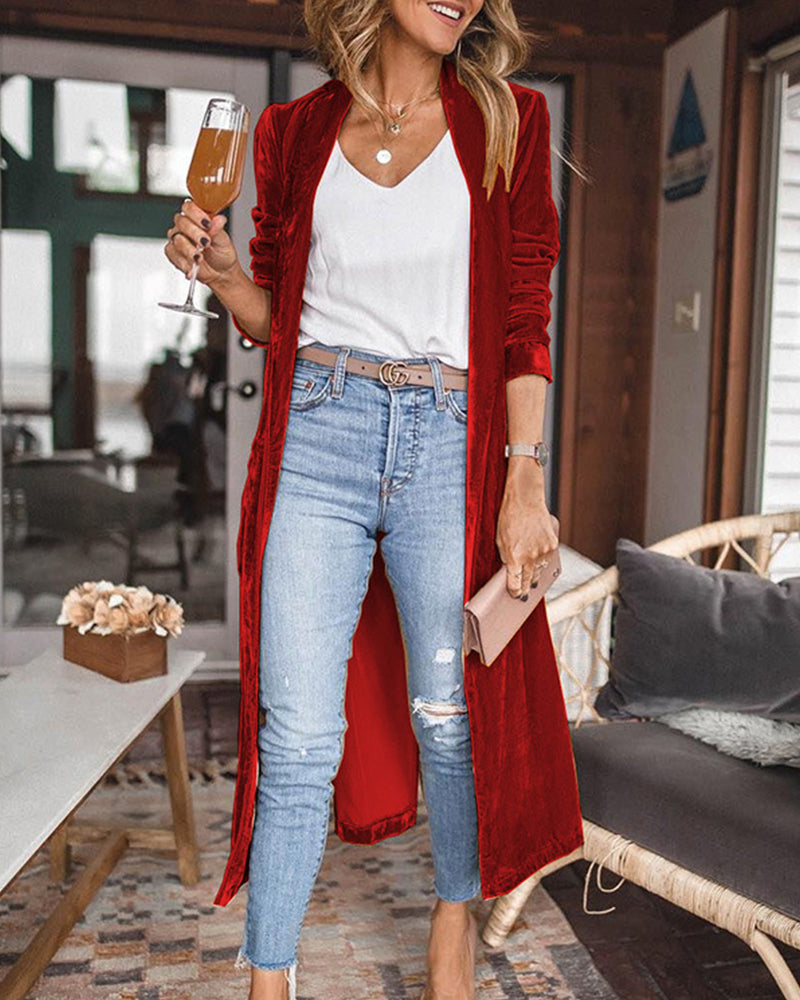 Damen Duster-Cardigan – Relaxed Fit – Luxusstoff – Offenes Design mit Raffung