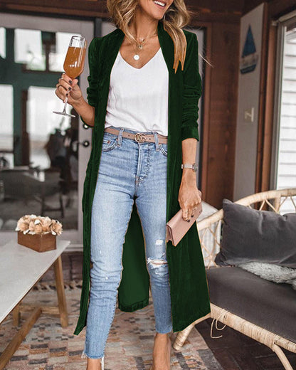 Damen Duster-Cardigan – Relaxed Fit – Luxusstoff – Offenes Design mit Raffung