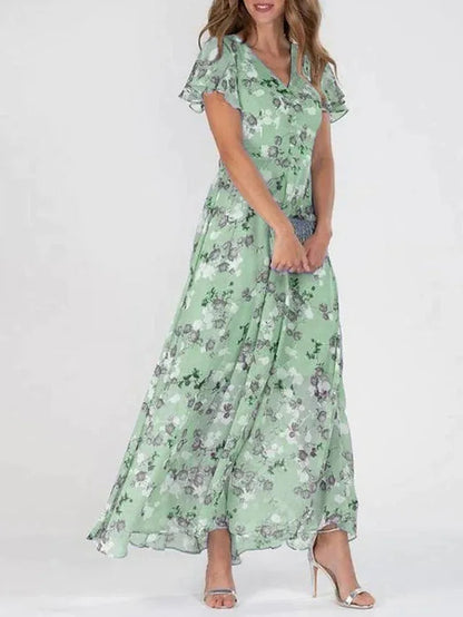 Damen Midikleid – Luftiges Design – V-Ausschnitt – Florales Muster – Eleganter Schnitt