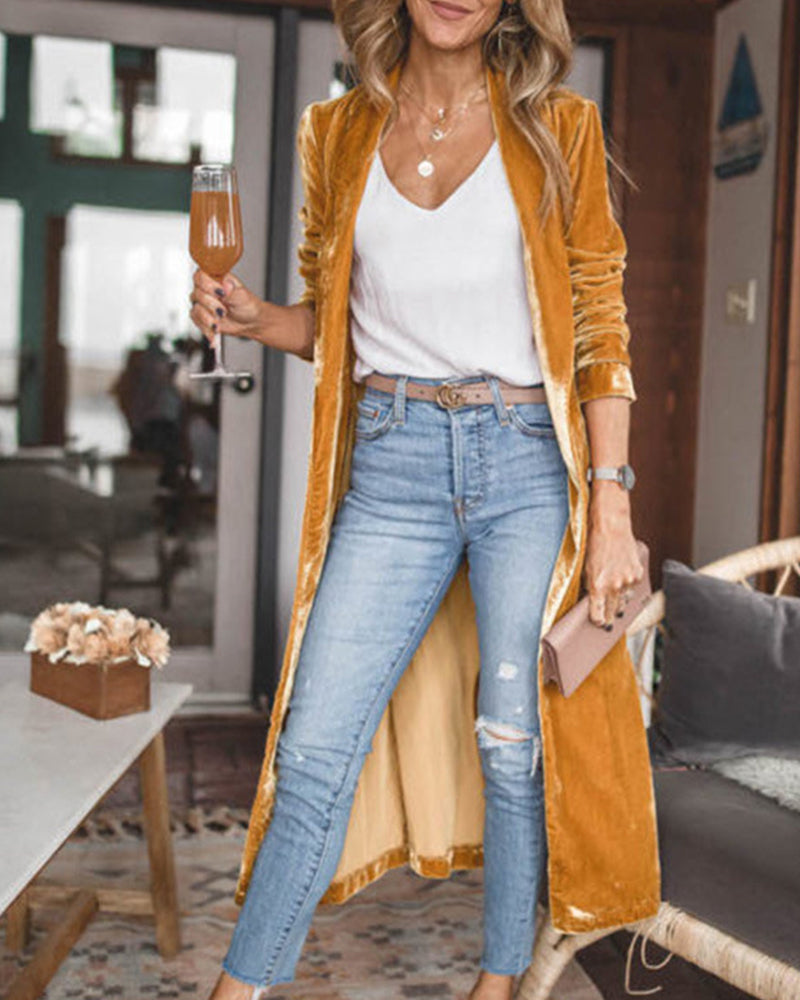 Damen Duster-Cardigan – Relaxed Fit – Luxusstoff – Offenes Design mit Raffung