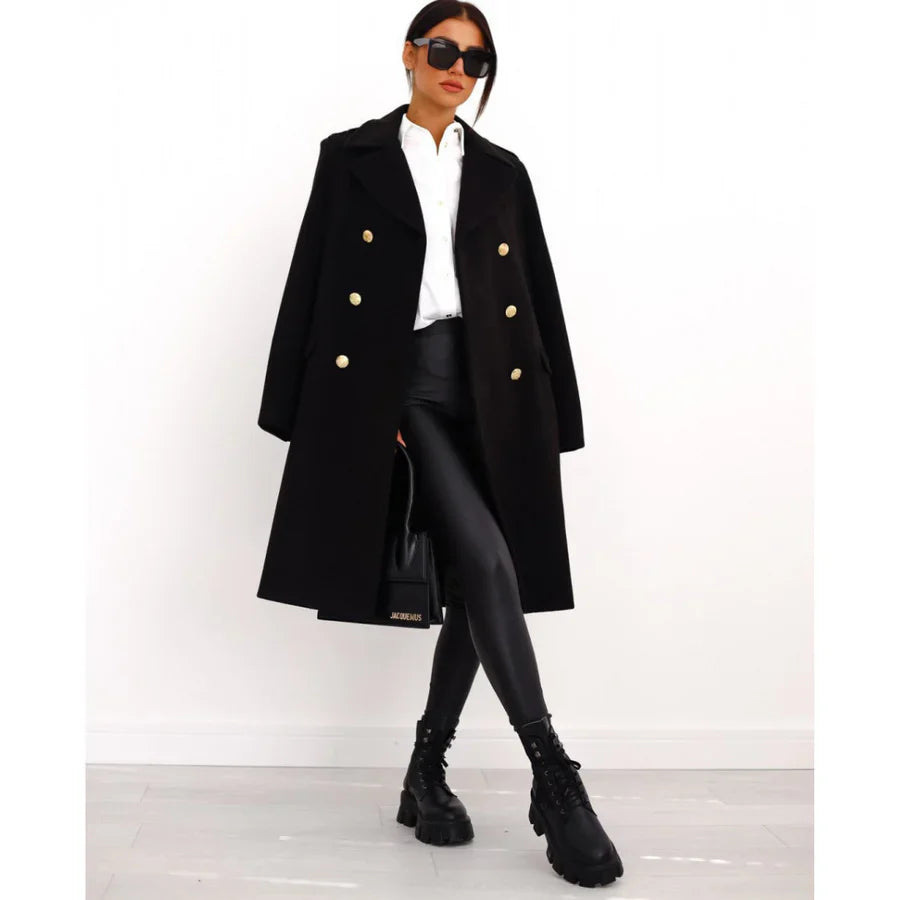 Damen Mantel – Wollmix – Taillierter Schnitt – Doppelreihig mit breitem Revers
