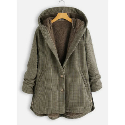 Damen Kapuzenjacke – Wollmix – Lockere Passform – Fleece Innenfutter – Knopfverschluss