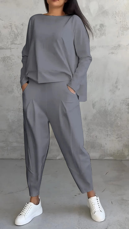 Damen Zweiteiler Set – Lockerer Schnitt – Langarmshirt & Haremshose – Atmungsaktives Material
