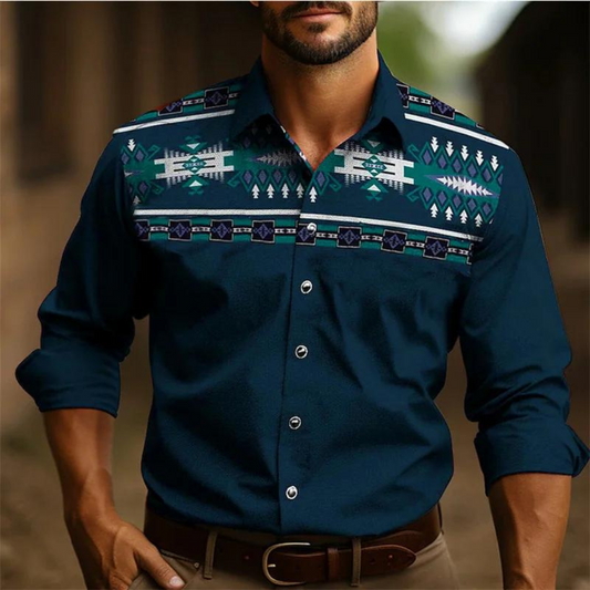 Herren Freizeithemd – Tailored Fit – Retro Muster – Atmungsaktive Naturfaser
