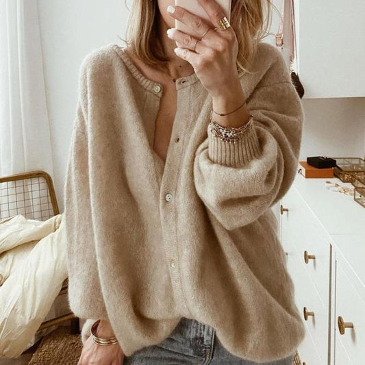 Damen Strickjacke – Oversize Passform – Weiches Strickgewebe – Knopfverschluss – Gerippte Bündchen
