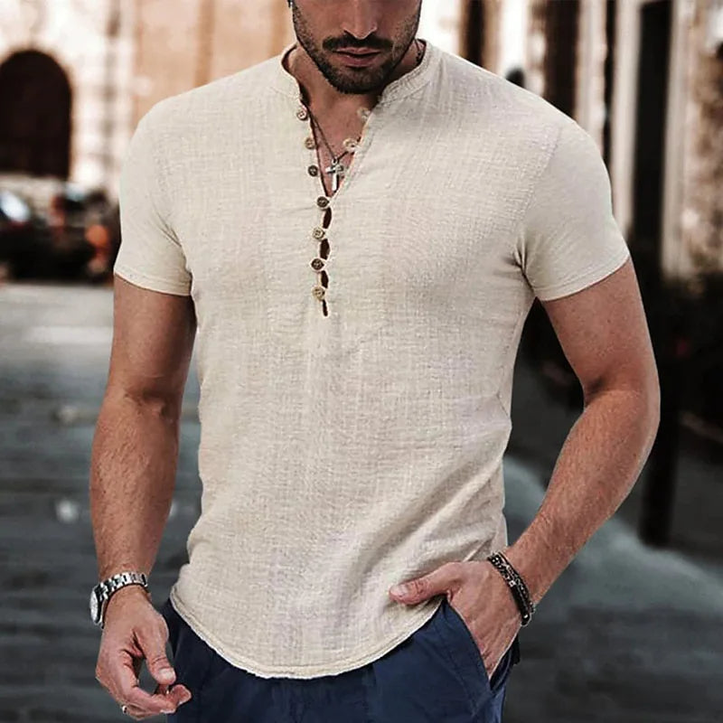 Herren Kurzarmhemd – Slim Fit – Atmungsaktive Naturfasern – Knopfleiste Casual