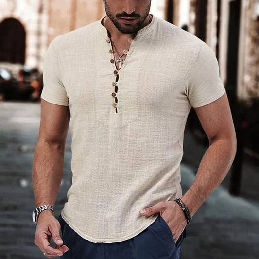 Herren Kurzarmhemd – Slim Fit – Atmungsaktive Naturfasern – Knopfleiste Casual