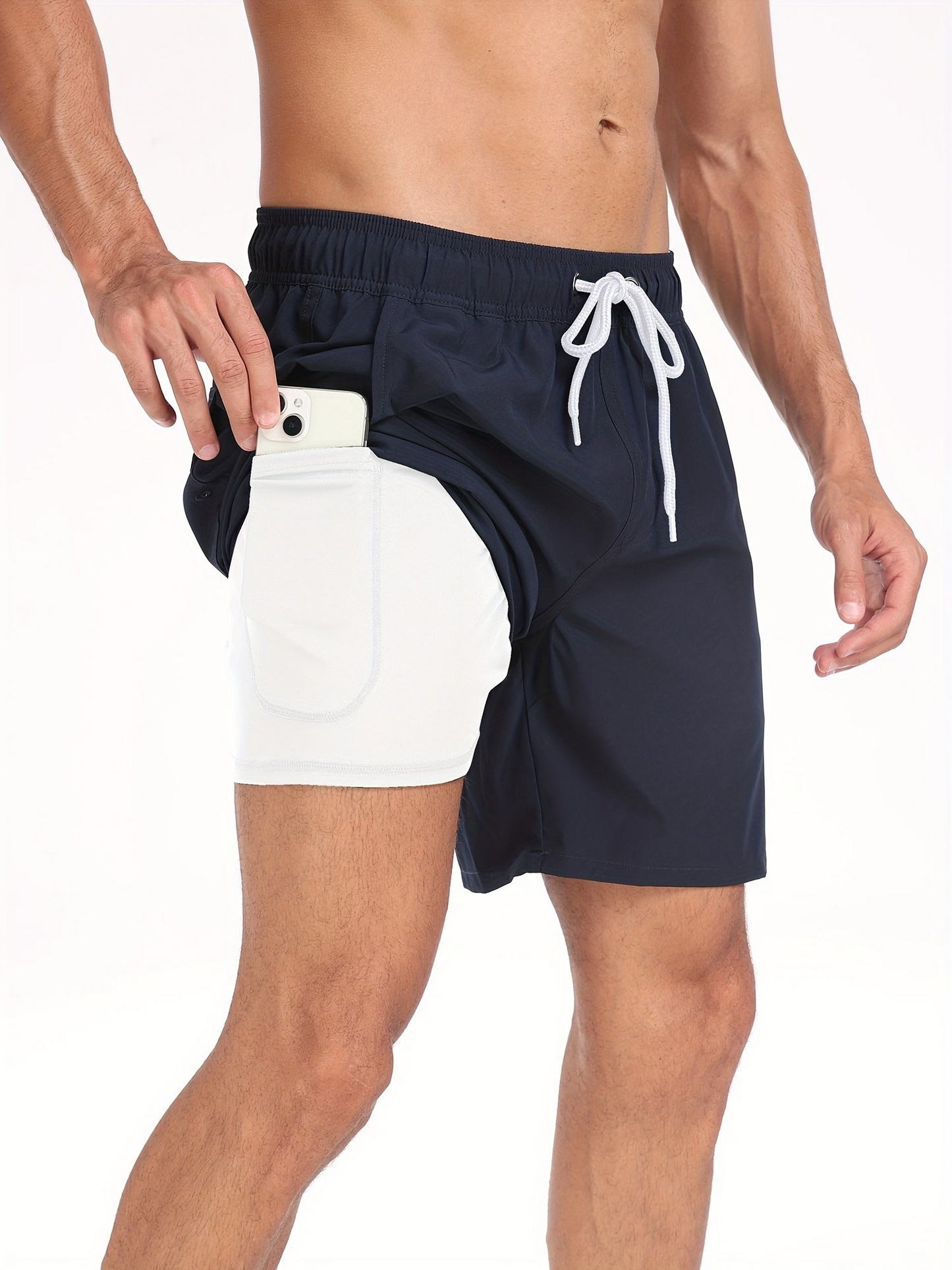 Herren Badeshorts – Schnell Trocknend – Doppellagig – Mittellang – Elastikbund
