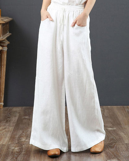 Damen Weite Hose – Luftiges Gewebe – Elastischer Bund – Langer Lockerer Schnitt