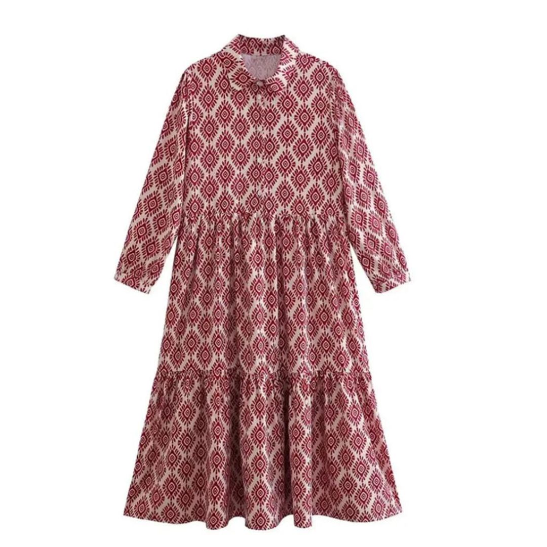 Damen Maxikleid – Lockerer Schnitt – Stufen-Design – Atmungsaktives Gewebe – Muster