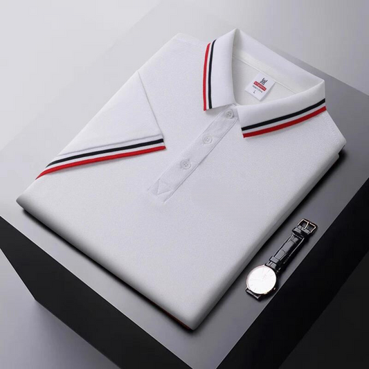 Herren Poloshirt – Regular Fit – Atmungsaktives Material – Gestreifter Kragen