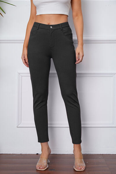 Damen Slim Fit Hose – Stretchkomfort – Glattes Finish – Knopfverschluss – Taschen
