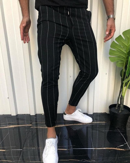 Herren Slim Fit Hose – Atmungsaktives Material – Streifenmuster – Knöchellang