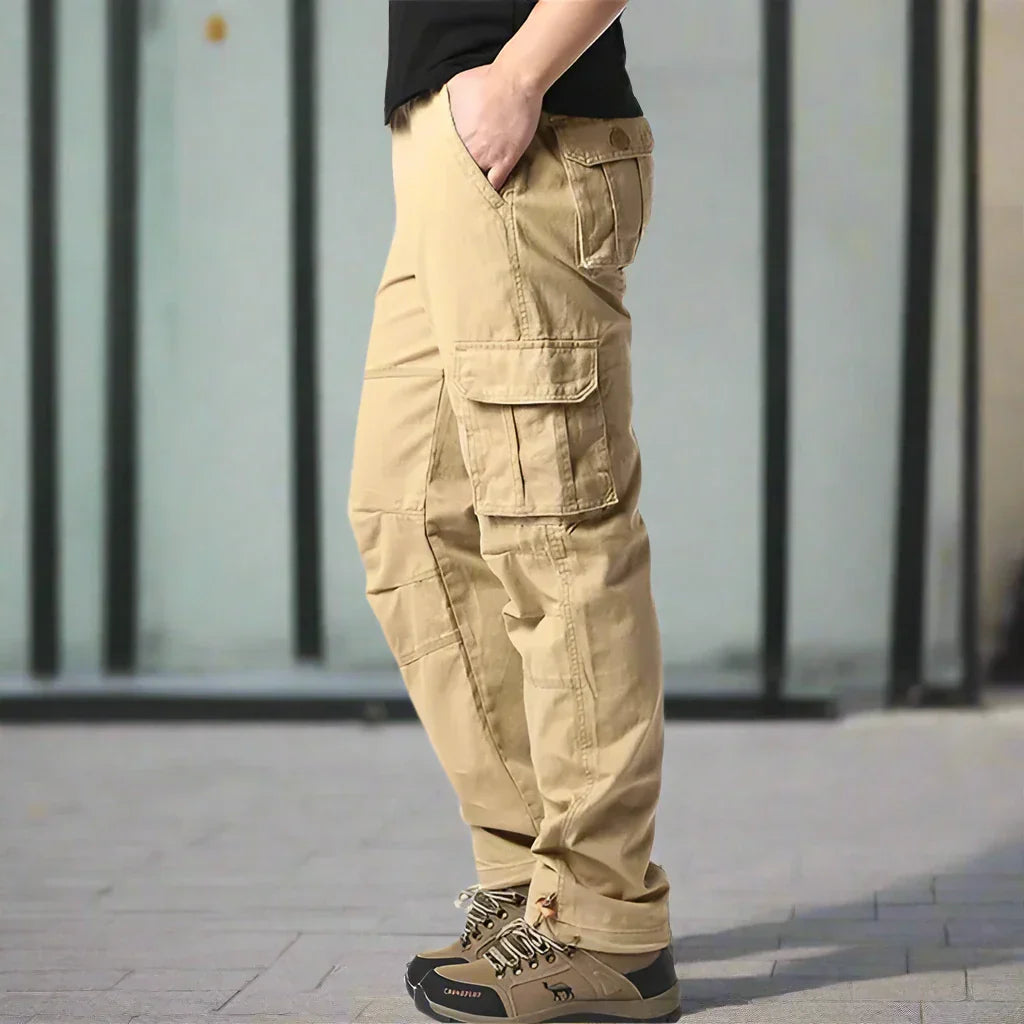 Herren Cargo-Hose – Relaxed Fit – Naturfasern – Utility-Taschen – Voll-Länge