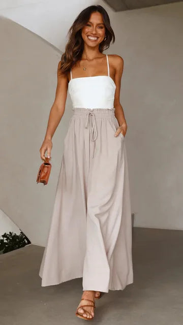 Damen Palazzo Hose – Hoher Bund – Weites Bein – Atmungsaktives Material – Lang