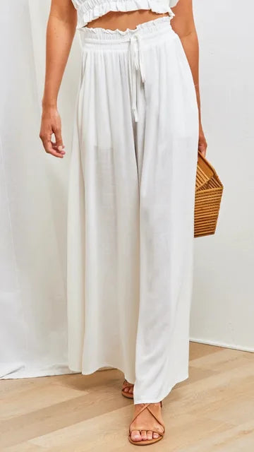 Damen Palazzo Hose – Hoher Bund – Weites Bein – Atmungsaktives Material – Lang