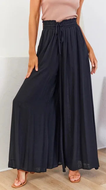 Damen Palazzo Hose – Hoher Bund – Weites Bein – Atmungsaktives Material – Lang