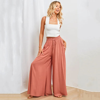 Damen Palazzo Hose – Hoher Bund – Weites Bein – Atmungsaktives Material – Lang