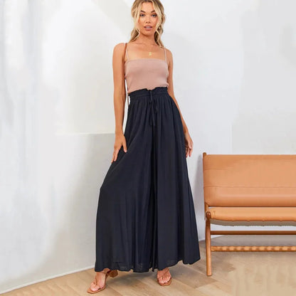 Damen Palazzo Hose – Hoher Bund – Weites Bein – Atmungsaktives Material – Lang