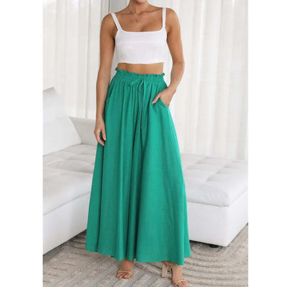 Damen Palazzo Hose – Hoher Bund – Weites Bein – Atmungsaktives Material – Lang