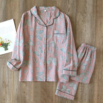 Damen Pyjama Set – Relaxed Fit – Atmungsaktive Mischung – Botanischer Druck