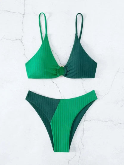 Damen Bikini Set – Push-Up Triangle Top – High Waist – Rippstruktur – Verstellbare Träger