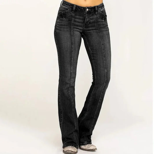 Damen Schlagjeans – Figurbetont – Volle Länge – Kontrastnähte – Casual Look