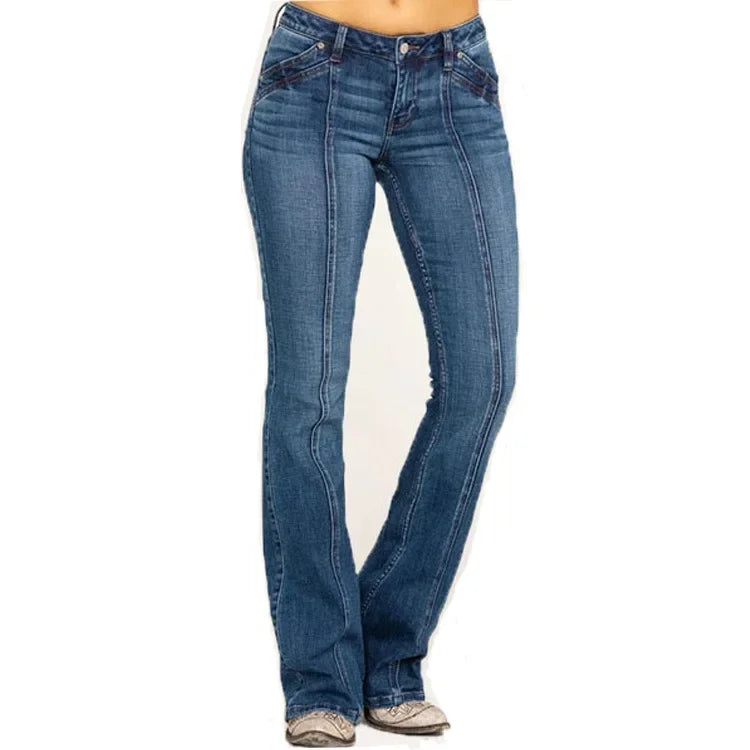 Damen Schlagjeans – Figurbetont – Volle Länge – Kontrastnähte – Casual Look