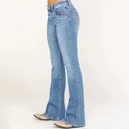 Damen Schlagjeans – Figurbetont – Volle Länge – Kontrastnähte – Casual Look
