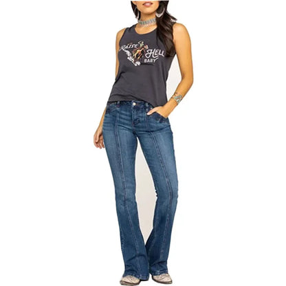 Damen Schlagjeans – Figurbetont – Volle Länge – Kontrastnähte – Casual Look