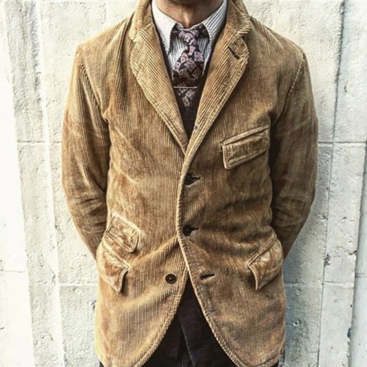 Herren Blazer – Cord Struktur – Tailored Fit – Einreiher – Notch Revers – Hüftlang