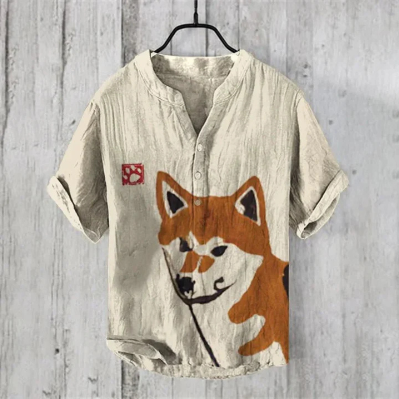 Herren Freizeithemd – Relaxed Fit – Kurzarm – Atmungsaktive Faser – Katzen Grafik