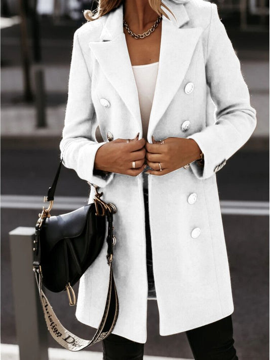 Damen Blazer Mantel – Taillierter Schnitt – Wolloptik – Doppelreihig – Reverskragen