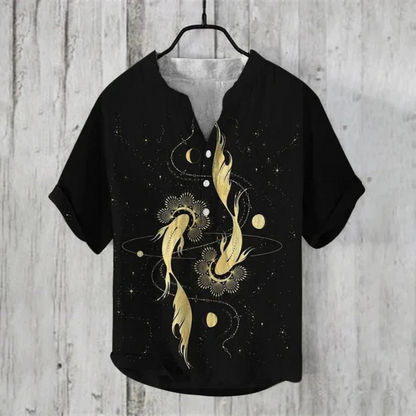 Herren Freizeithemd – Relaxed Fit – Kurzarm – Atmungsaktive Faser – Katzen Grafik