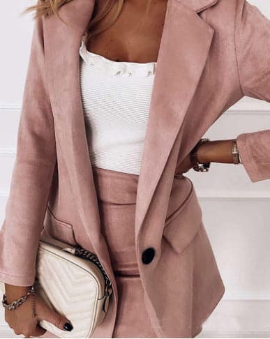 Damen Blazer Rock Set – Tailored Fit – A-Linie Minirock – Weicher Luxusstoff