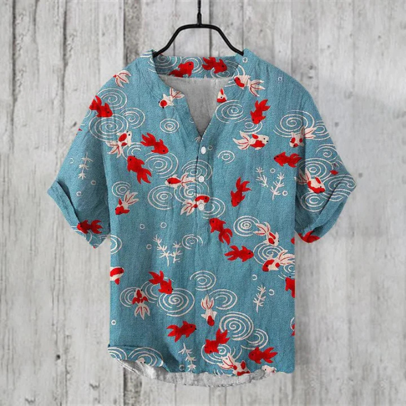 Herren Freizeithemd – Relaxed Fit – Kurzarm – Atmungsaktive Faser – Katzen Grafik