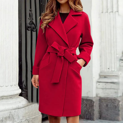 Damen Trenchcoat – Wollmischung – Taillierter Schnitt – Gürtel – Knielang Klassisch