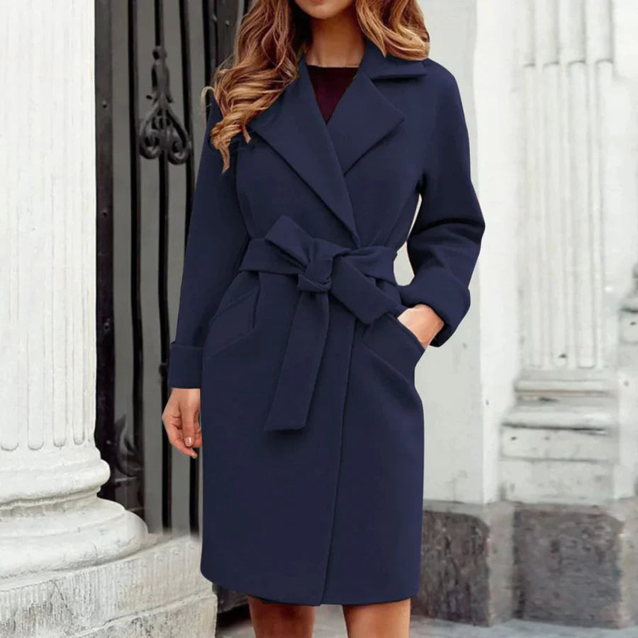 Damen Trenchcoat – Wollmischung – Taillierter Schnitt – Gürtel – Knielang Klassisch