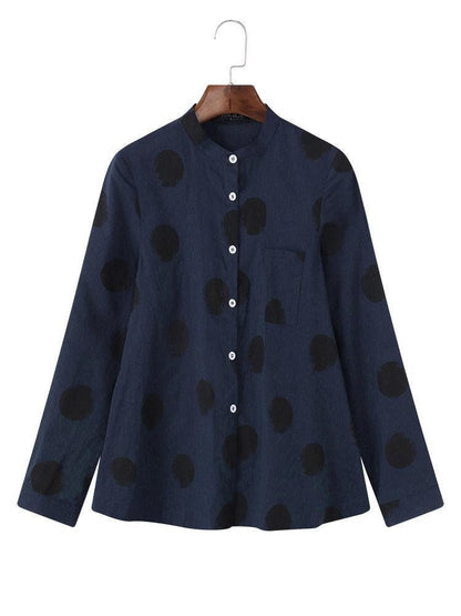 Damen Bluse – Relaxed Fit – Weicher Stehkragen – Polka Dots – Atmungsaktive Qualität