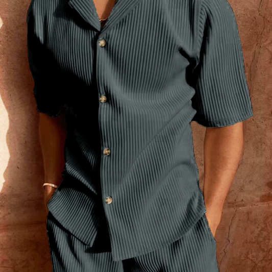 Herren Freizeit Set – Atmungsaktiver Stoff – Lockerer Schnitt – Gestreiftes Design