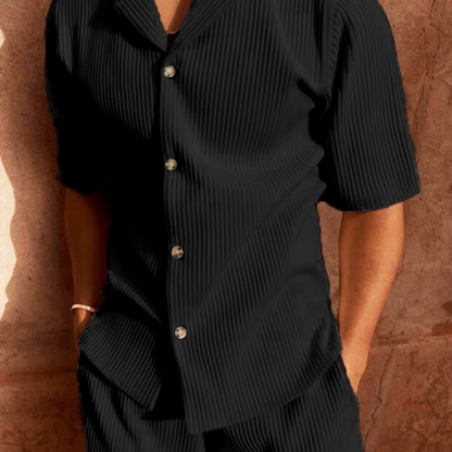 Herren Freizeit Set – Atmungsaktiver Stoff – Lockerer Schnitt – Gestreiftes Design