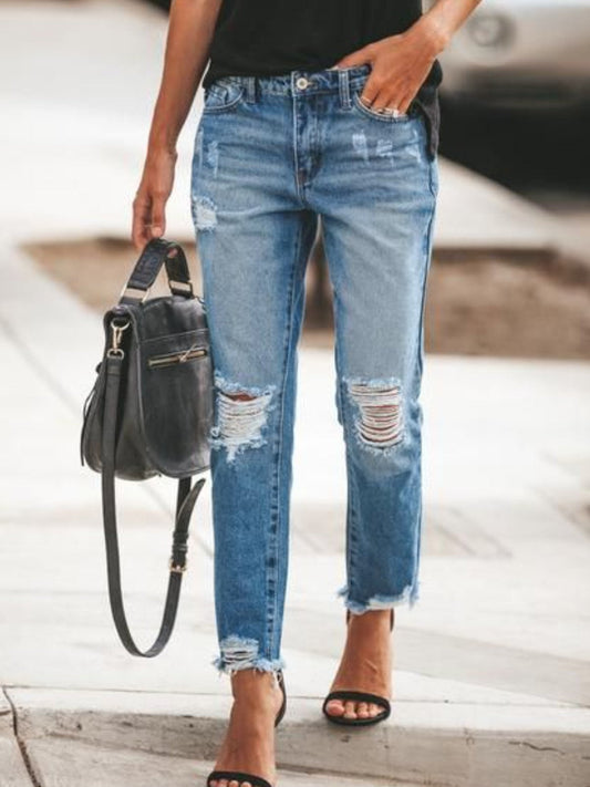 Damen Jeans – Relaxed Fit – Knöchellang – Used Look – Streetstyle