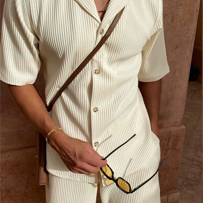 Herren Freizeit Set – Atmungsaktiver Stoff – Lockerer Schnitt – Gestreiftes Design