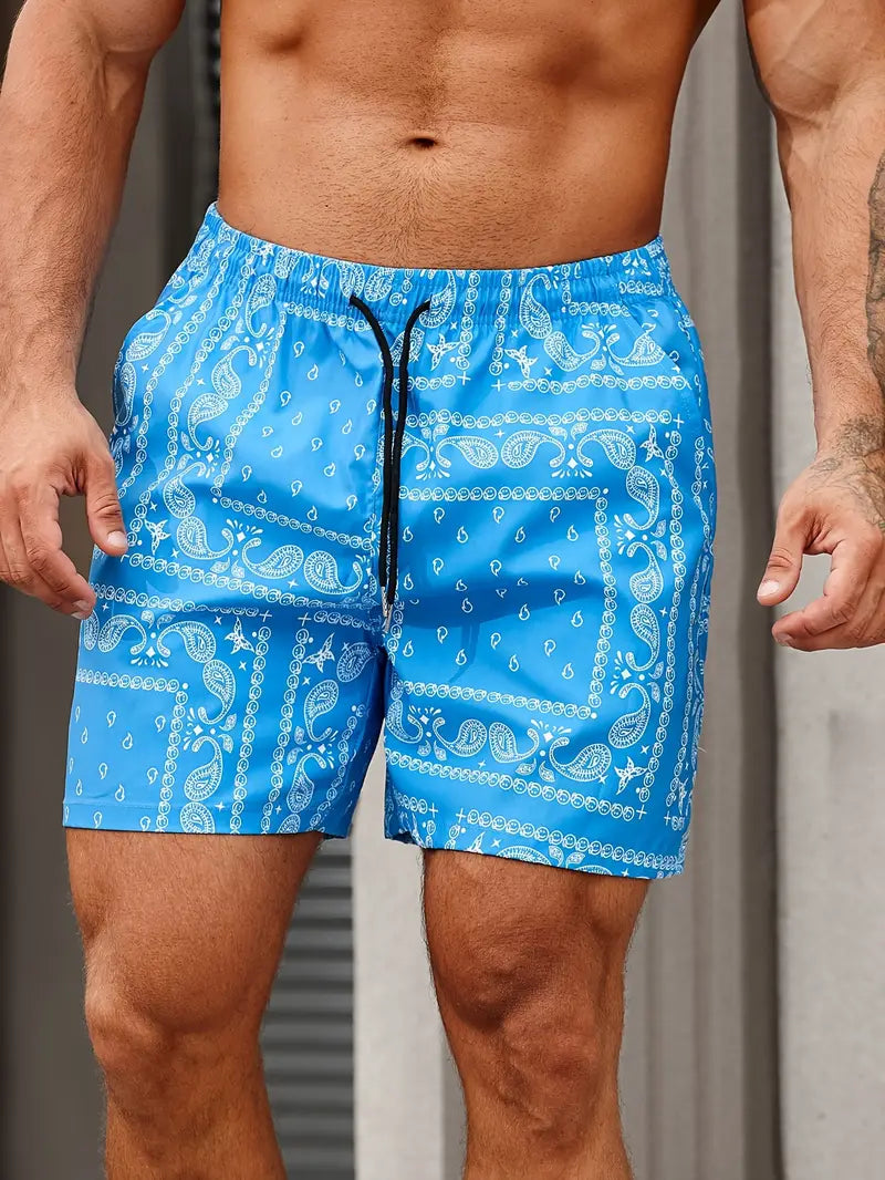 Herren Badeshorts – Schnell trocknend – Bandana Muster – Lockerer Schnitt – Mittellang