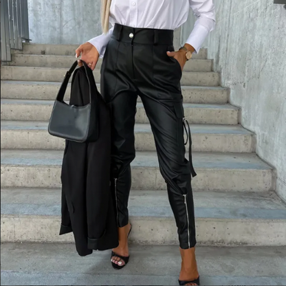 Damen Cargo-Hose – Slim Fit High Waist – Utility-Taschen – Reißverschluss am Knöchel